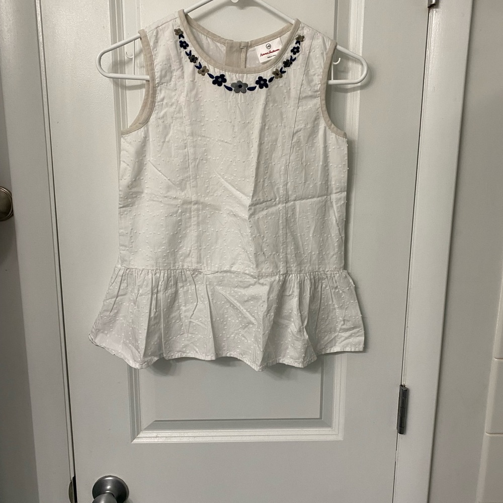 NWT Hanna Andersson White Top Cotton Peplum Ruffled Hem Girls 140 US 10 Summer
